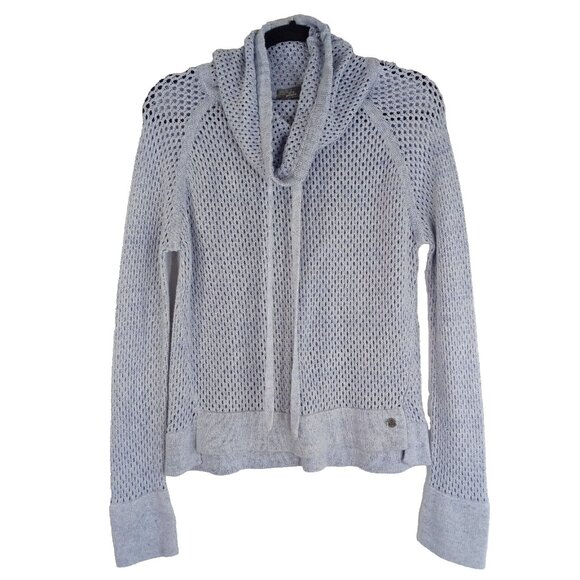 Prana Womens Sweater Size M Organic Cotton Pullover Open Knit Funnel Neck Blue - Picture 1 of 7